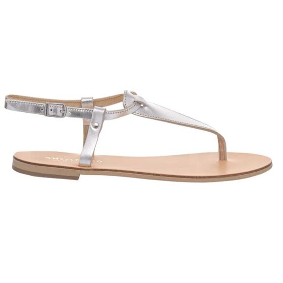 NEW Ancientoo Calypso Leather Flat Sandals 9 Silver - Picture 1 of 7